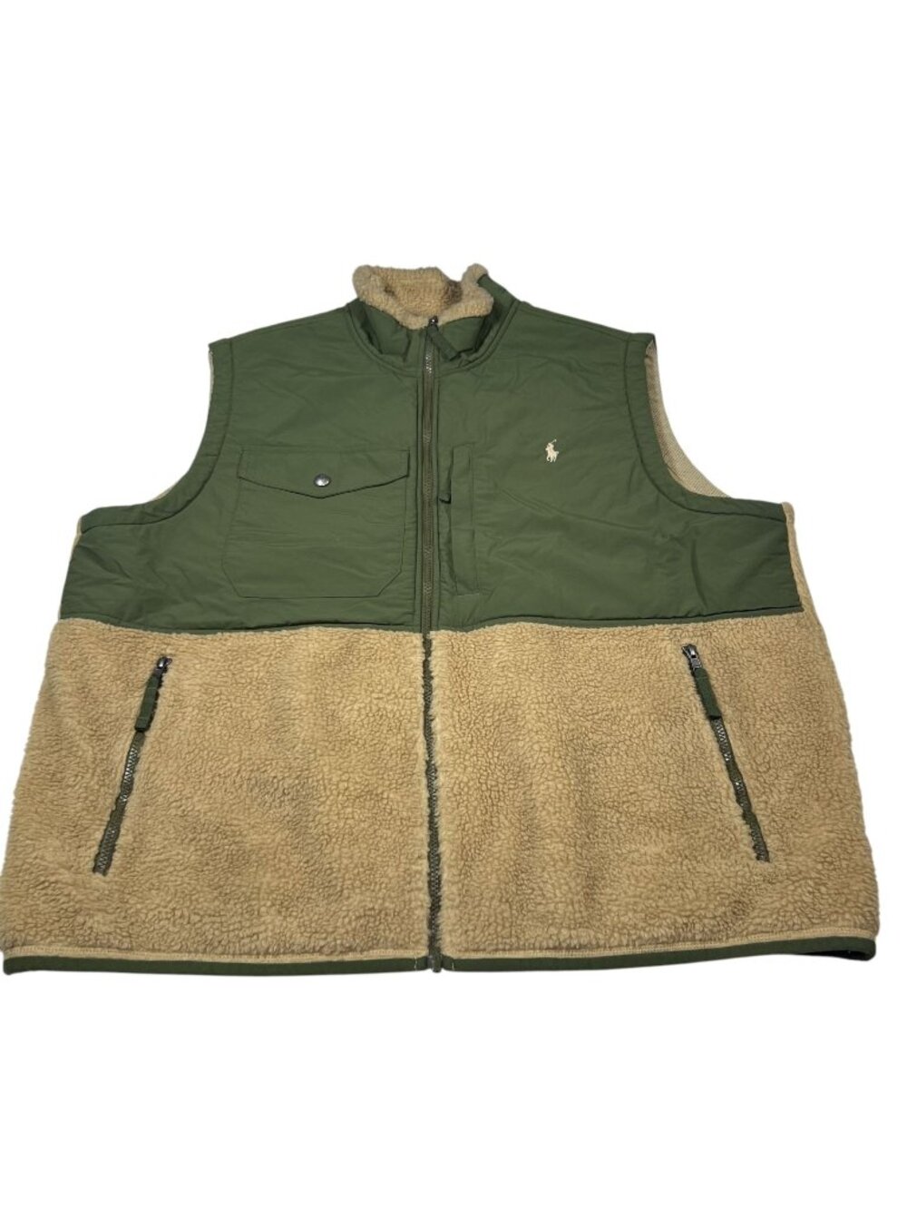 Polo Ralph Lauren Performance Mens Green Sherpa Fleece Full Zip Vest Size 2XB